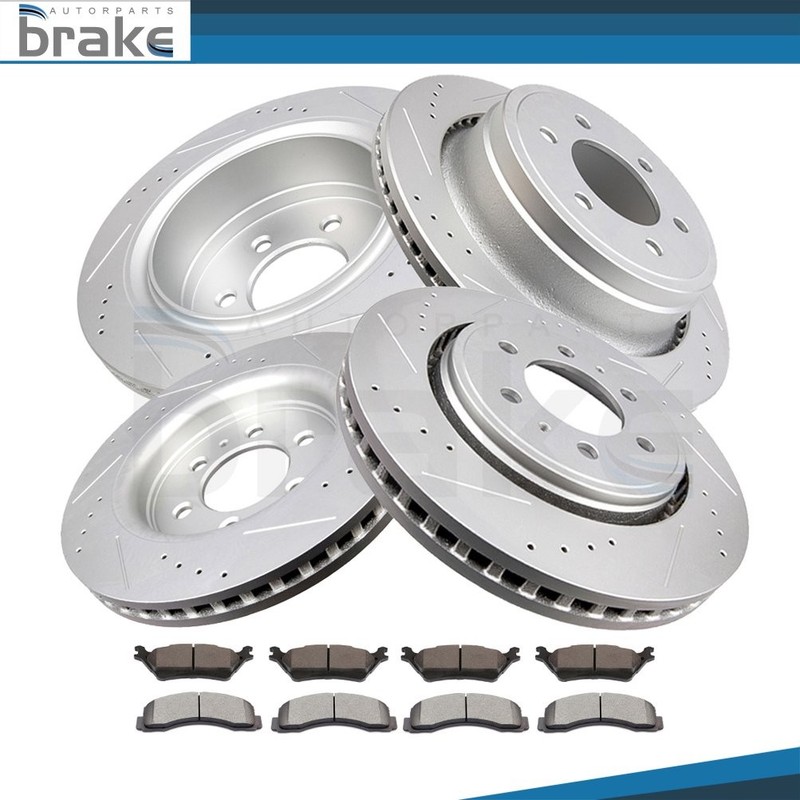 For Ford F-150 2012 – 14 6 Lug Front + Rear Brake Rotors Ceramic Pads Drill Slot