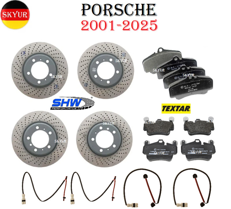 Front & Rear Rotors & Brake Pad Sets with Sensors For 01-25 Porsche SHW & TEXTAR