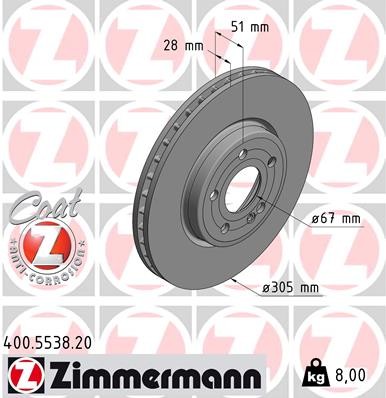 Zimmermann 400.5538.20 Brake Disc for Mercedes-Benz, Mercedes-Benz (BBDC)