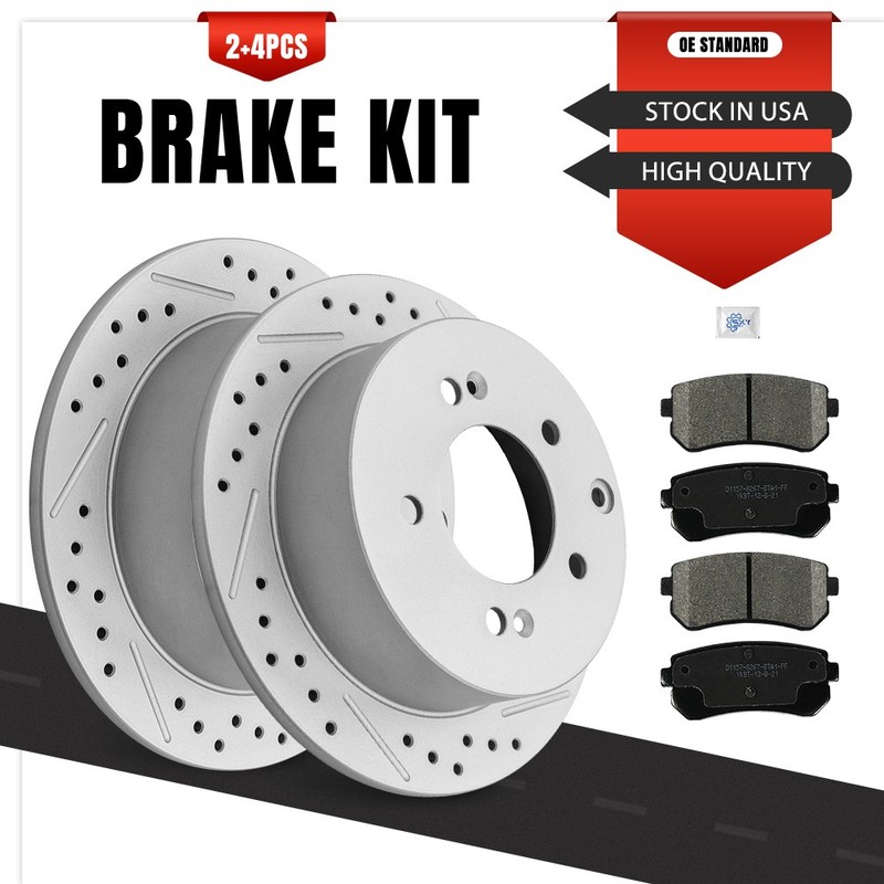 Rear Drilled Brake Rotors + Pads for 2010-2012 2013 Kia Forte Forte5 Forte Koup