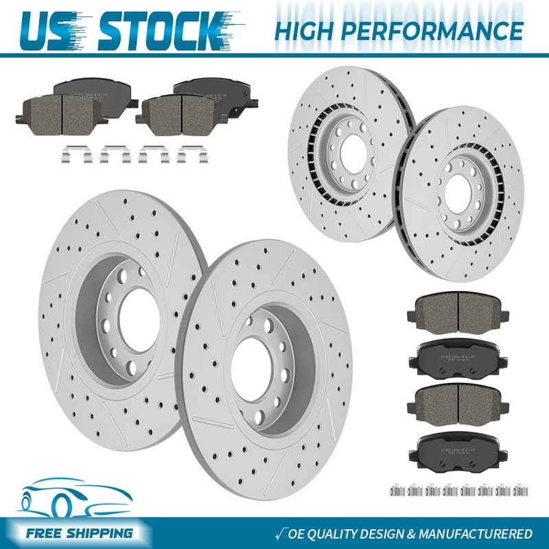 Front & Rear Drilled Disc Rotors+Brake Pads Kit for 2016-2020 Jeep Renegade 500X