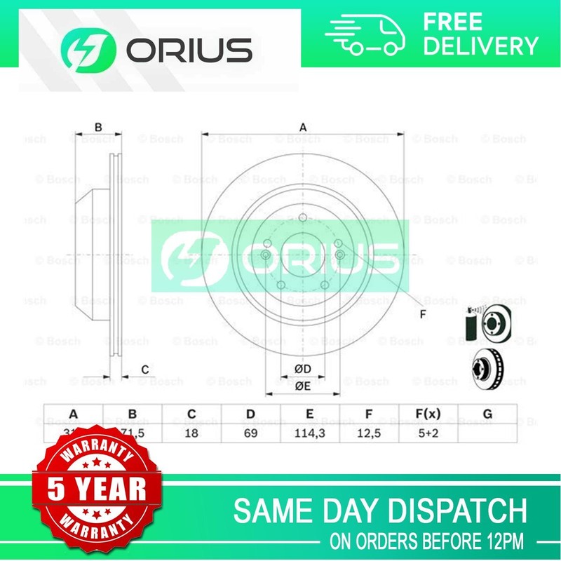 Brake Disc Rear Orius Fits Kia Sorento 2015-2020 2.0 CRDi 2.2 2.4 58411C5700