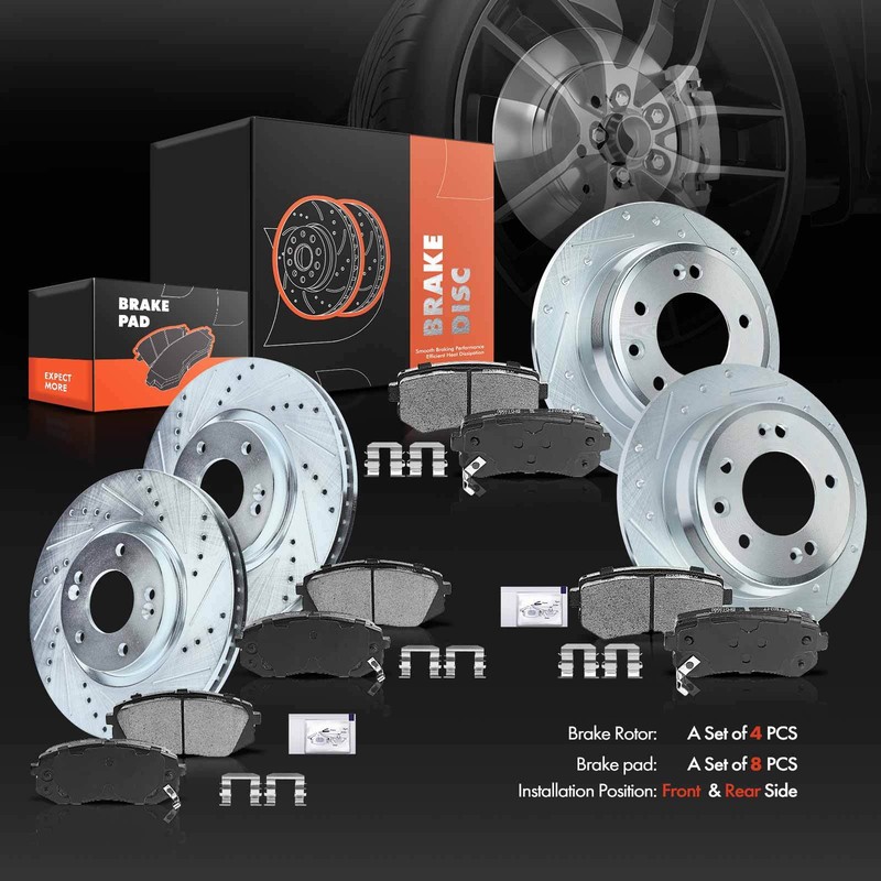 Drilled Brake Rotors & Ceramic Brake Pads for Hyundai Tucson Kia Front & Rear gallery