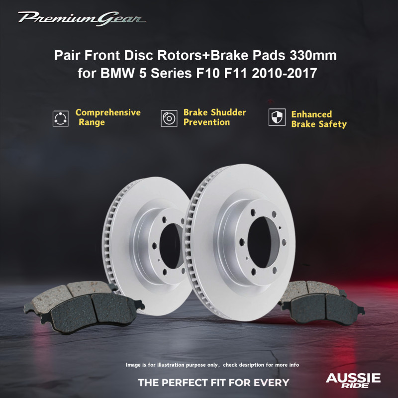Pair Front Disc Rotors+Brake Pads 330mm for BMW 5 Series F10 F11 2010-2017