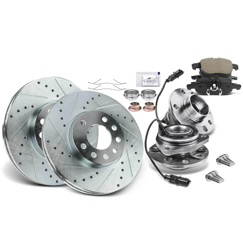 8Pcs 285mm Drilled Brake Rotor & Pad + Hub Bearing for Saab 9-3 2003-2010 Front gallery