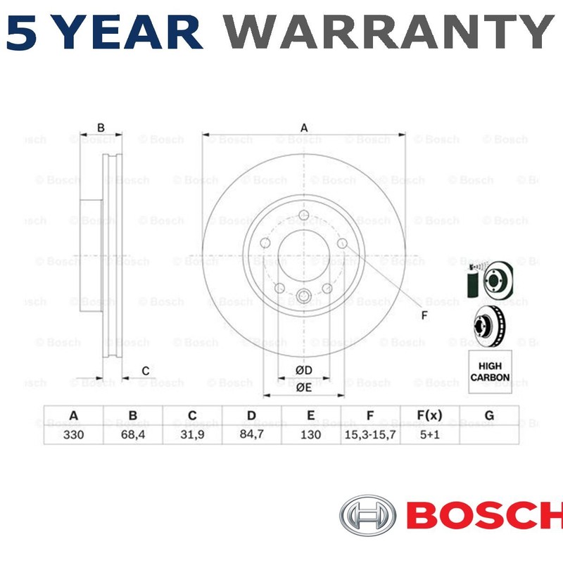 Bosch Front Left Brake Disc Fits VW Touareg 2002-2018 Porsche Cayenne 2002-2010