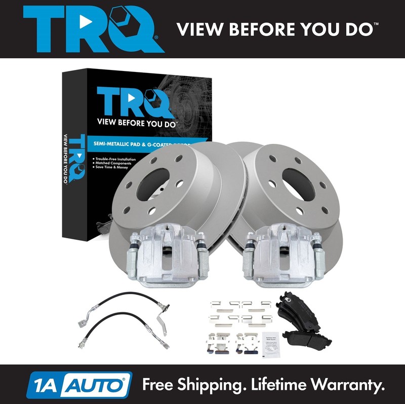 TRQ Rear Brake Pad & Rotor Kit Semi-Metallic Premium G-Coated For Chevrolet GMC