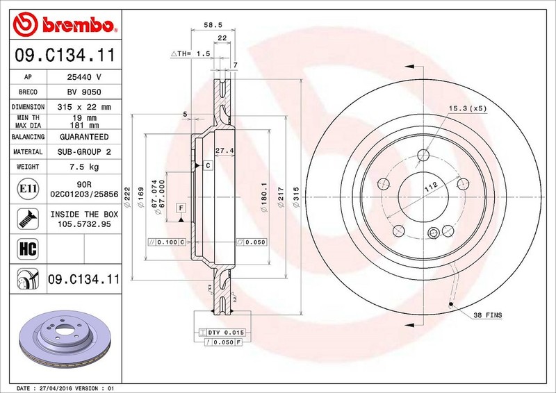 Brembo 09C13411C02 BRAKE ROTORS gallery