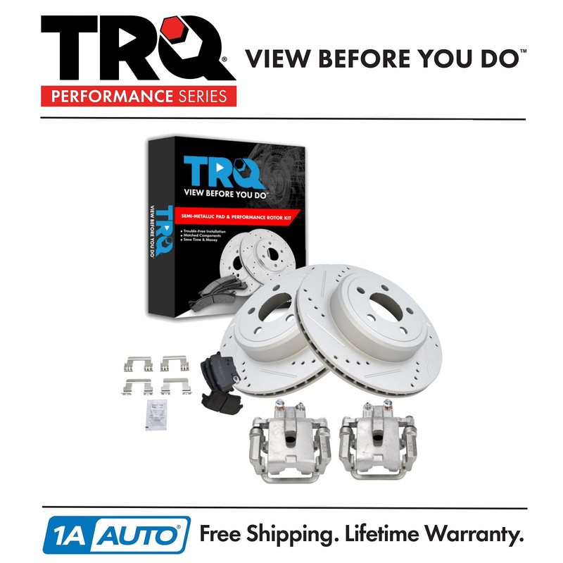 TRQ Rear Brake Calipers Ceramic Pads Drilled Rotors for Challenger Charger