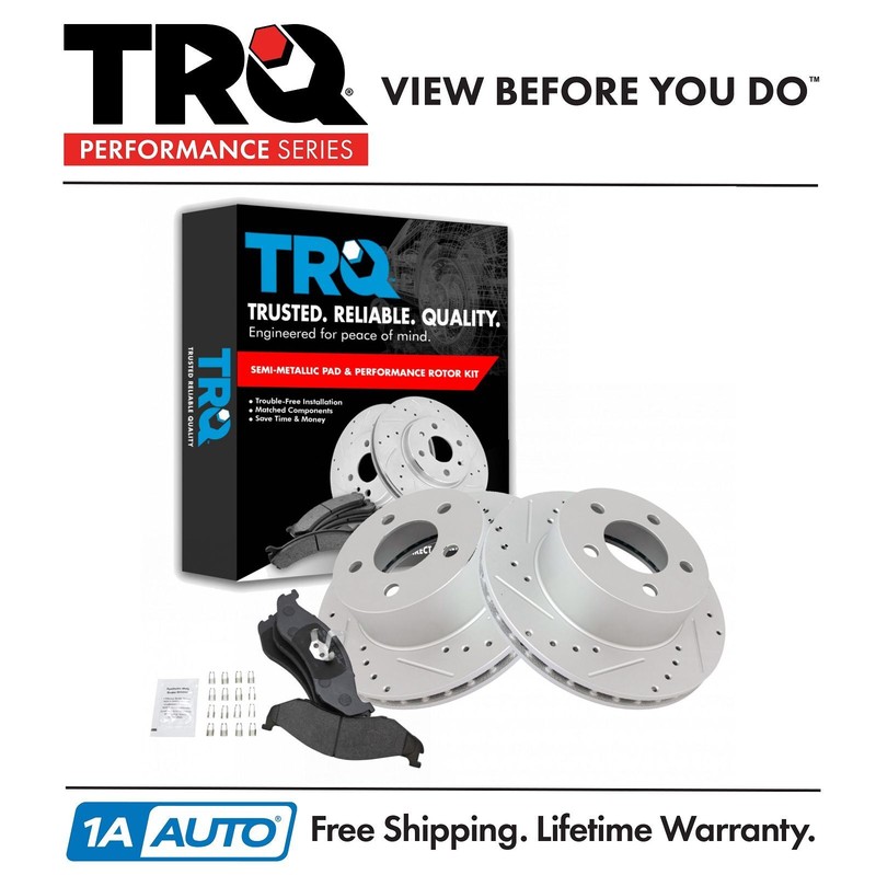 TRQ Performance Brake Rotor Drilled Slotted Metallic Pad Front Kit for Jeep