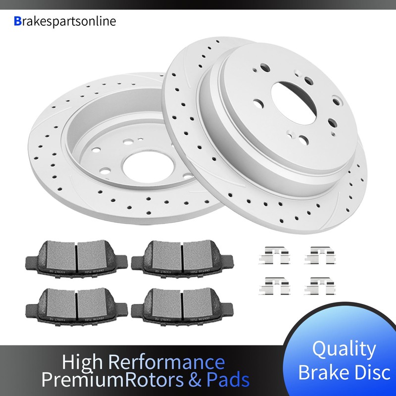Rear 313mm Drilled and Slotted Brake Rotors Pads fit for Honda Odyssey 2005-2010