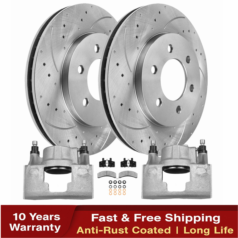 Front Drilled Rotors & Calipers + Brake Pads for Chevrolet GMC K1500 K2500 Tahoe