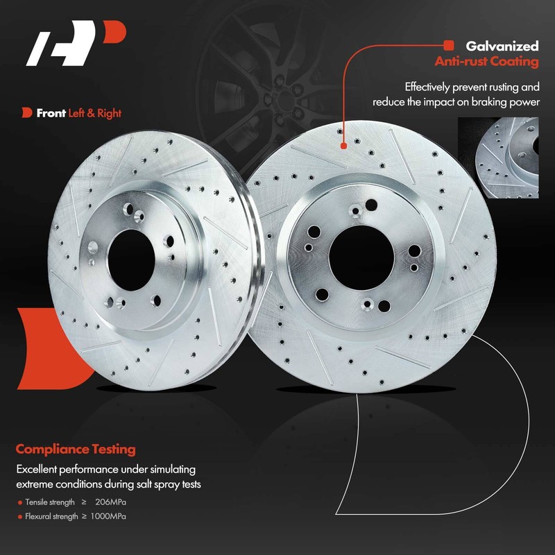 Front Drilled Rotors & Brake Pad + Brake Caliper for Mitsubishi Lancer GT 13-15 gallery