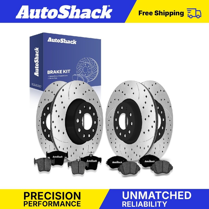 Front Rear Drilled Slotted Brake Rotors Premium Pads for VW Golf R 2015-2019