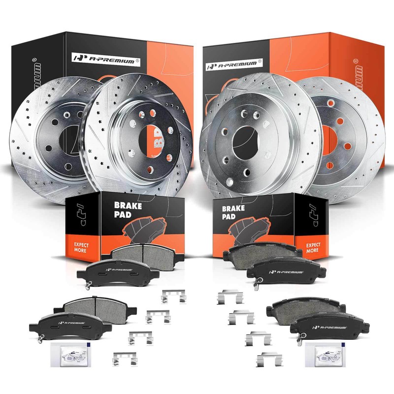 Drilled Brake Rotor & Brake Pad Front & Rear for Chevy Traverse Buick GMC Saturn