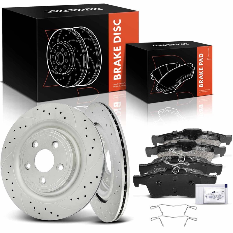 Rear Drilled Brake Rotors&Ceramic Brake Pads for Jaguar S-Type XF XJ XJ8 XJR XK
