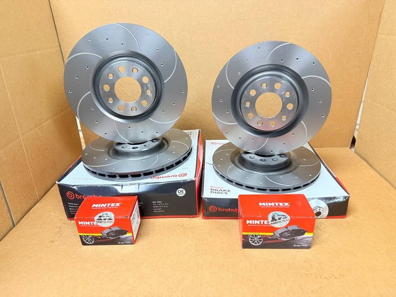 VW AUDI PERFORMANCE FRONT REAR BREMBO DRILLED GROOVED BRAKE DISCS MINTEX PADS