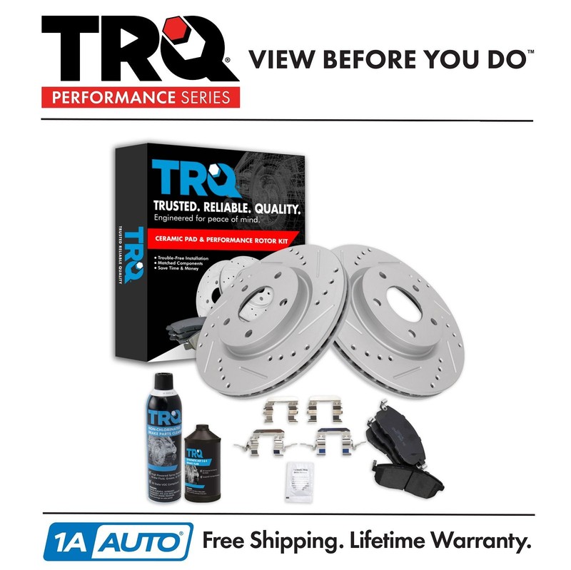 TRQ Front Brake Pad & Performance Rotor Kit Premium Posi Ceramic w/Chemicals