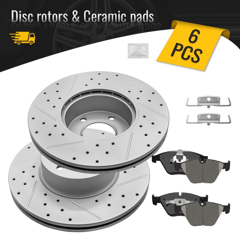 Front Drilled Disc Rotor & Ceramic Pad for 2010 – 2013 BMW 323i 328i xDrive