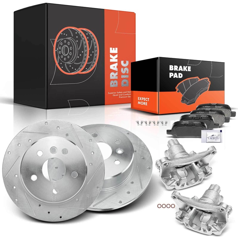 Rear Drilled Brake Rotors & Pads + Brake Calipers for Toyota Avalon 00-04 3.0L