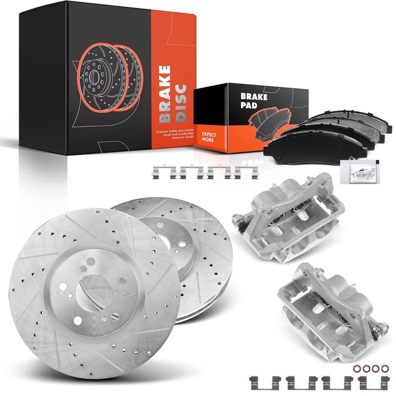 Front Drilled Brake Rotors & Pads & Caliper for Honda Pilot 2009-2015 V6 3.5L