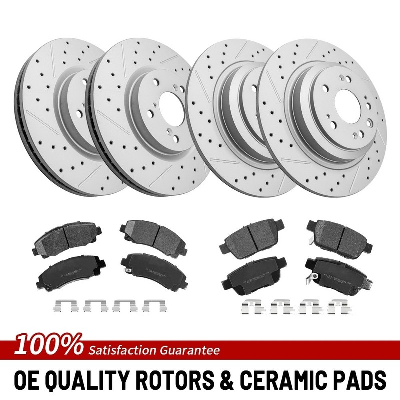 Front Rear Drilled Brake Rotor Ceramic Pad For 2009 2010 2011 2012-2014 Acura TL
