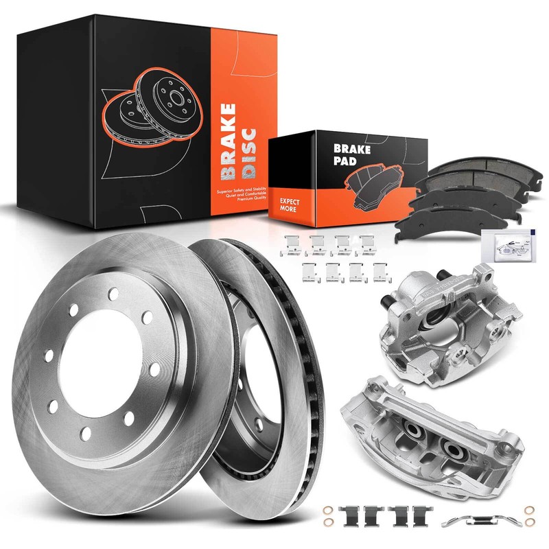Rear Brake Rotor & Pad+Brake Caliper for Ford E-150 E-250 E-350 Super Duty 08-19