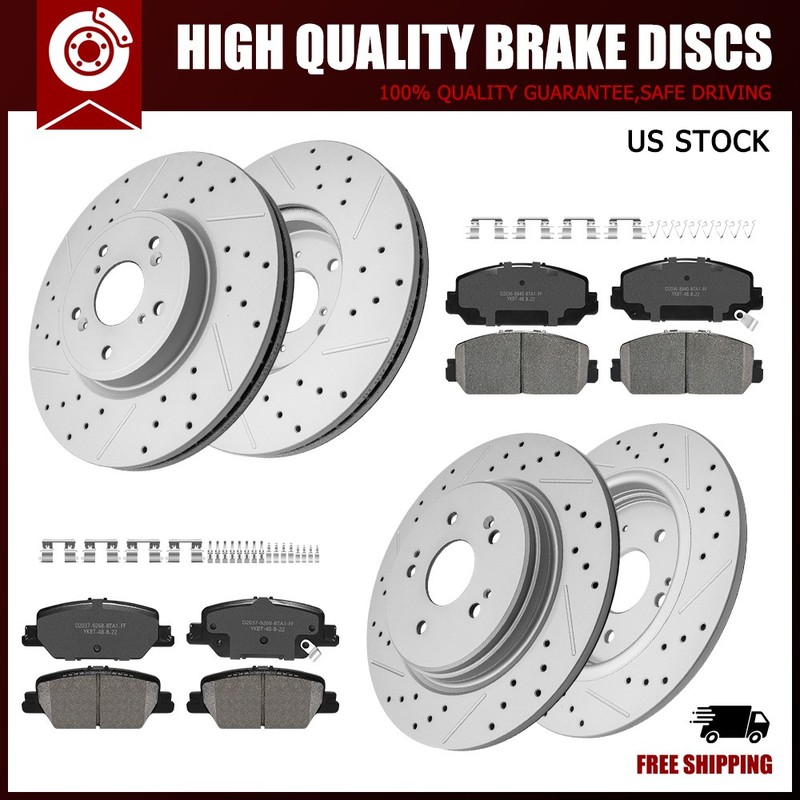 [Front+Rear] Drilled Brake Rotors & Ceramic Pads for Honda CR-V 2017 2018-2023