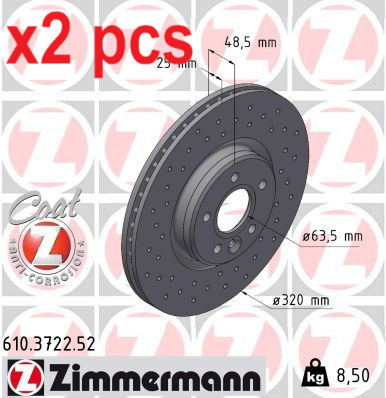 X2 PCS L&R SIDES FRONT FITS VOLVO C30 2.0 BRAKE DISC 610.3722.52 ZIMMERMANN