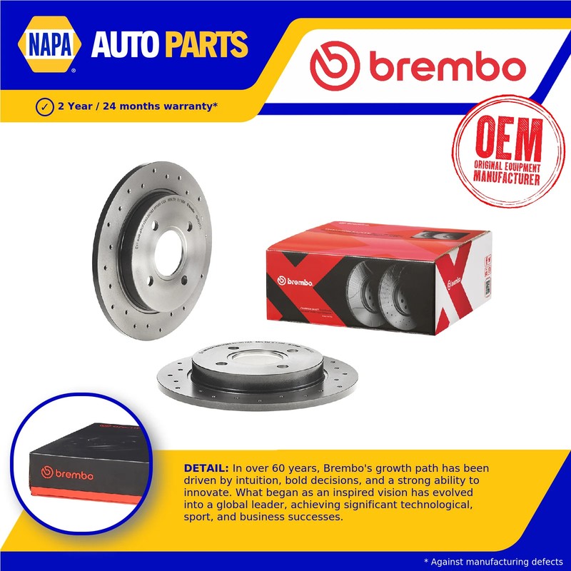 2x Brake Discs Pair fits FORD GRANADA Mk3 2.5D Rear 93 to 94 253mm Set Brembo