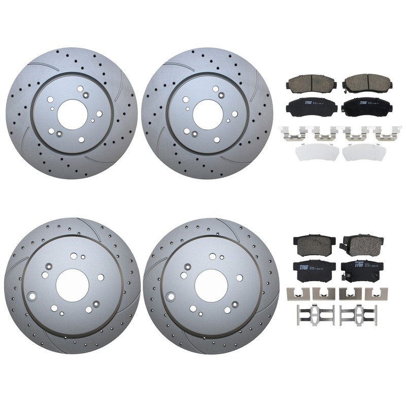 Front Rear Brake Kit Drilled Rotors TRW Pro Ceramic Pads For Acura RDX AWD 2.3L gallery