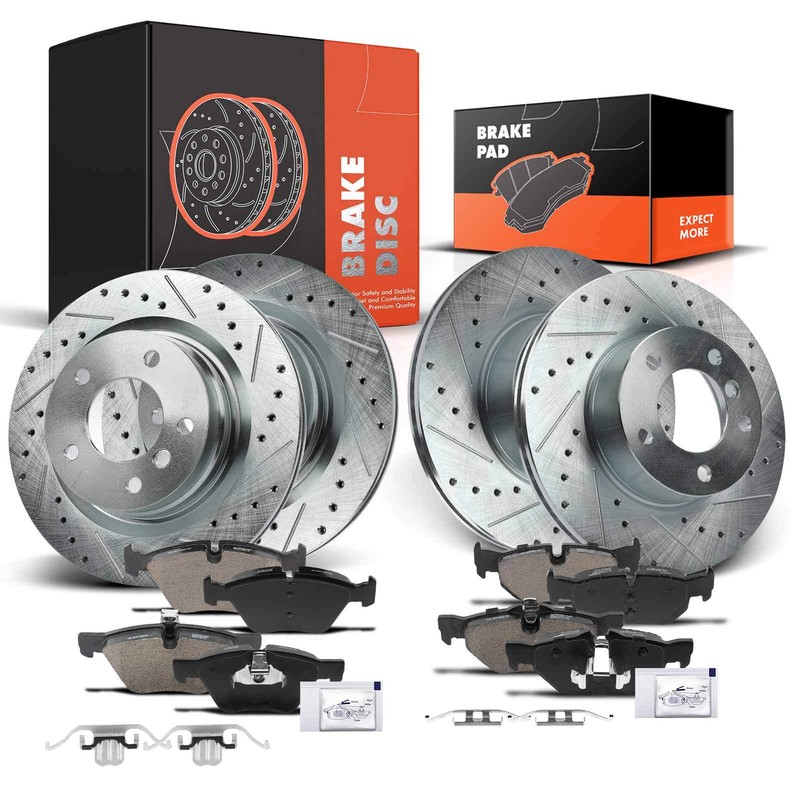 Front & Rear Drilled Brake Rotor & Ceramic Brake Pads for BMW E90 325i 2006 328i
