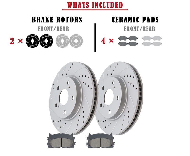 ​Front Brake Rotors and Pads fit for Toyota Prius V 2012-2017 Drilled Slotted gallery