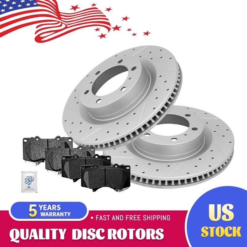 For 2010-2023 Toyota 4Runner Lexus GX460 Front Disc Rotors & Ceramic Brake Pads