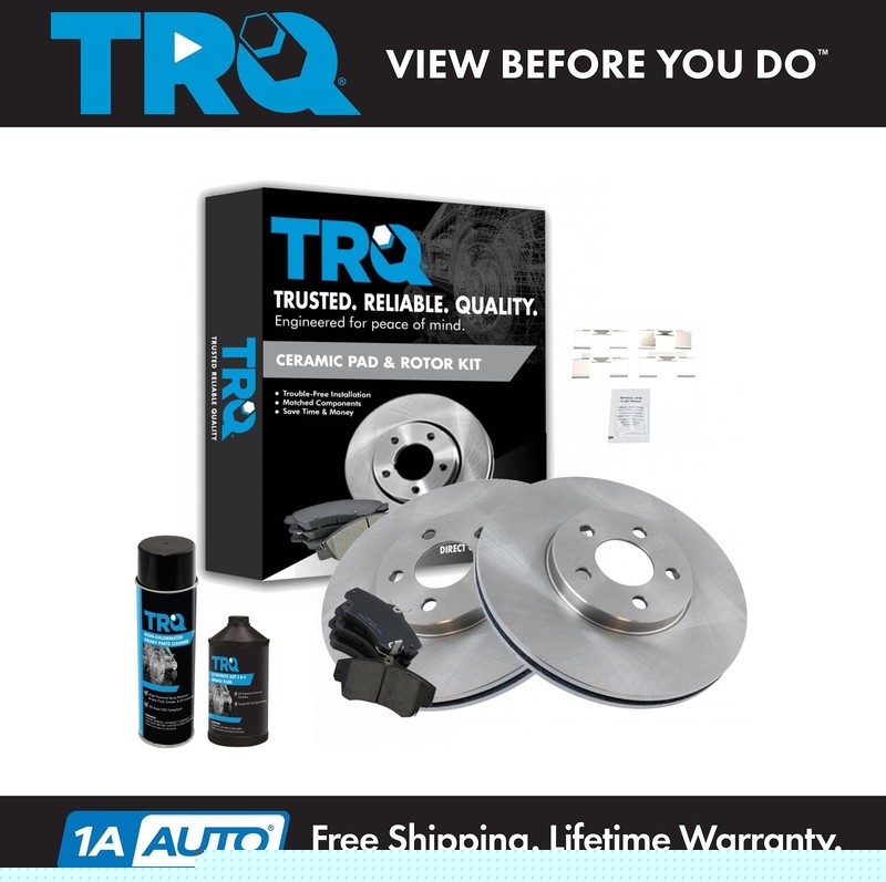 TRQ Disc Brake Pad & Rotor Kit Ceramic Front w/Chemicals
