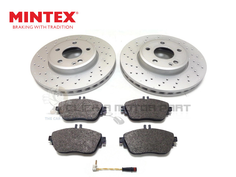 Mintex Front 2 Drilled Brake Discs & Pads & Sensor For Mercedes A180 A200 12-17