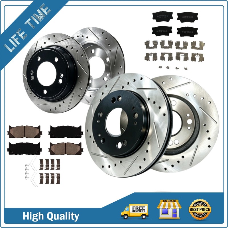 Front Rear Drilled Rotors Brake Pads for Lexus ES350 Toyota Camry 2008 2009 2010