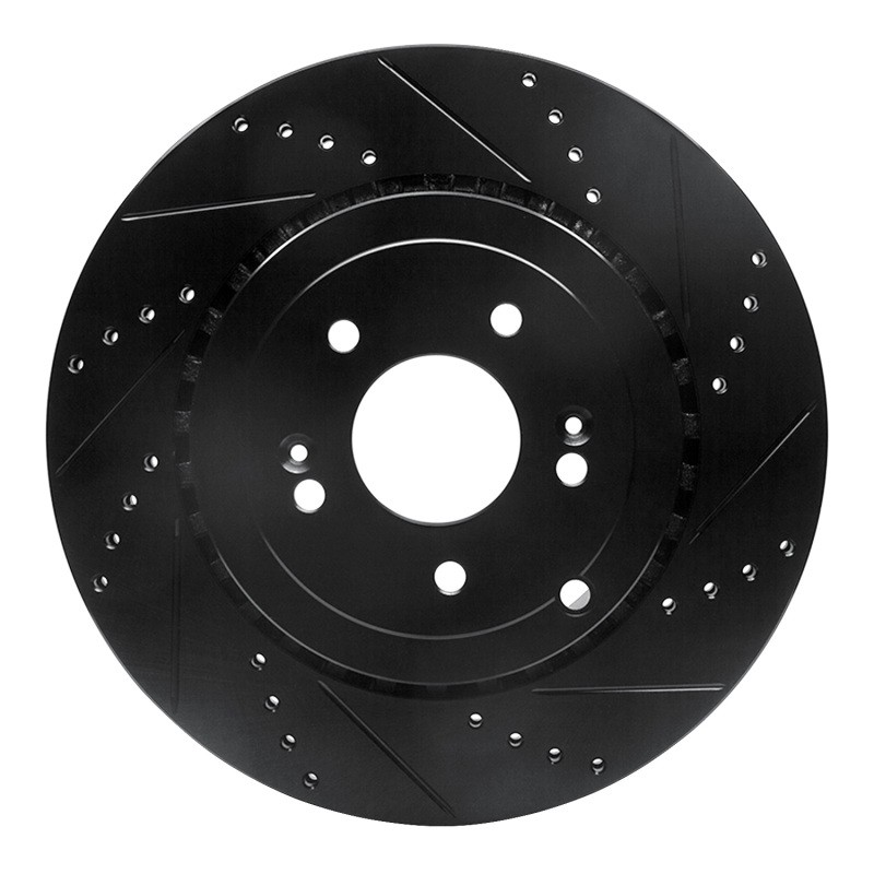 R1 Fits 18-25 Genesis G70 Rear Right Drilled & Slotted Black Brake Rotor