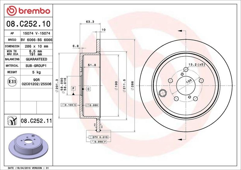 2X Brembo 08.C252.11 Rear Solid Brake Discs Fits Toyota Brz Forester Gt 86 Impre gallery