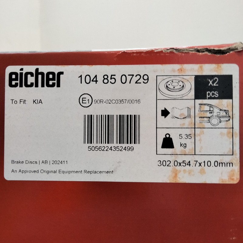 Brake Discs 2 Pieces Rear Pair 302mm 104850729 Solid for Hyundai KIA by Eicher gallery