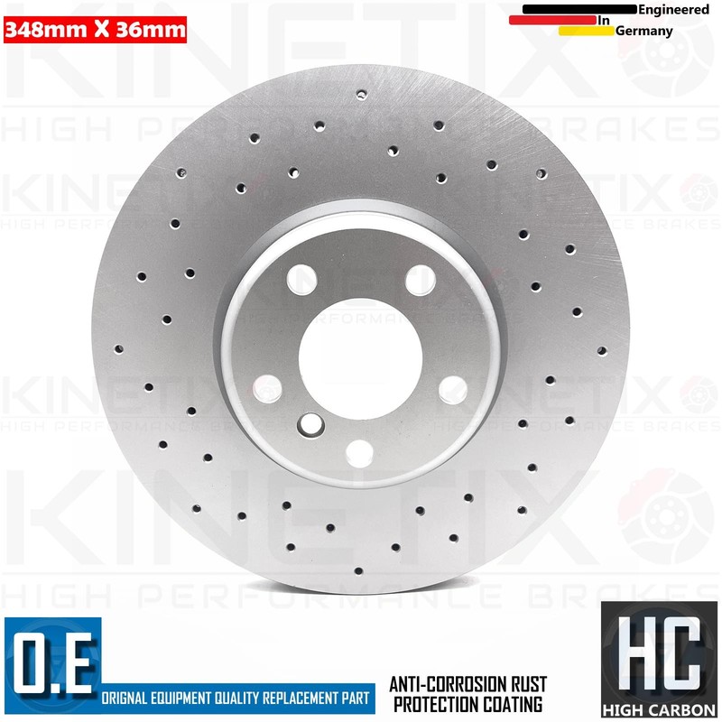 FOR BMW 5 SERIES F07 F10 F11 M SPORT DRILLED FRONT BRAKE DISCS TEXTAR PADS 348mm gallery