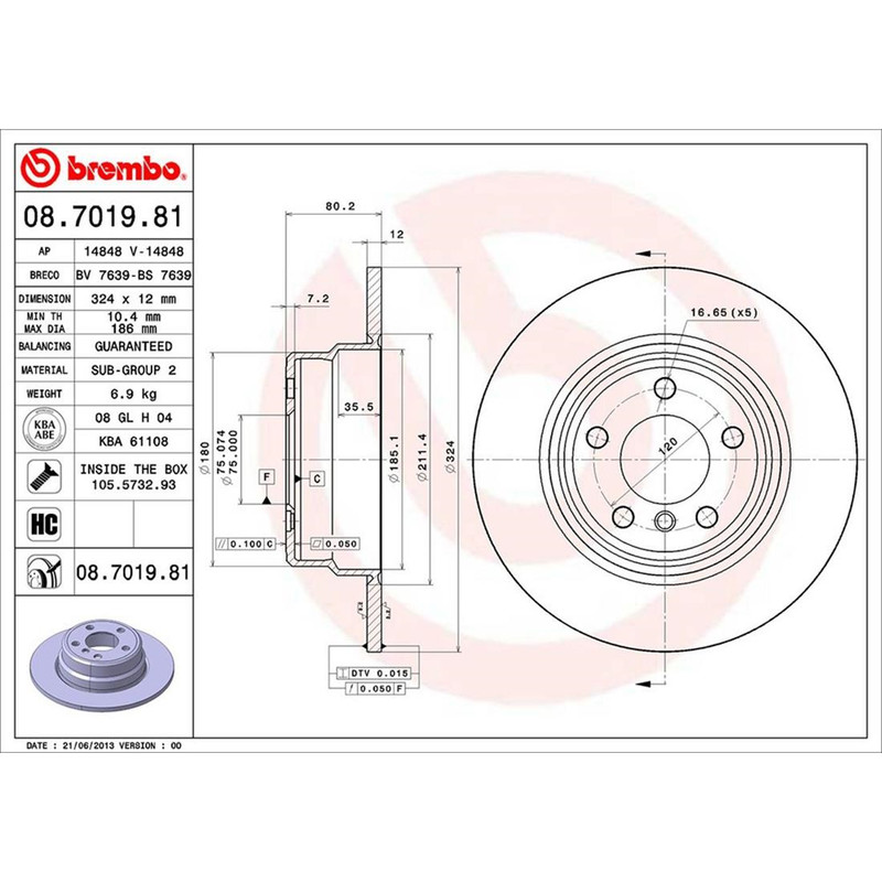Fits 2000-2006 BMW X5 Front + Rear Coated Brake Rotors - Brembo Premium OE gallery