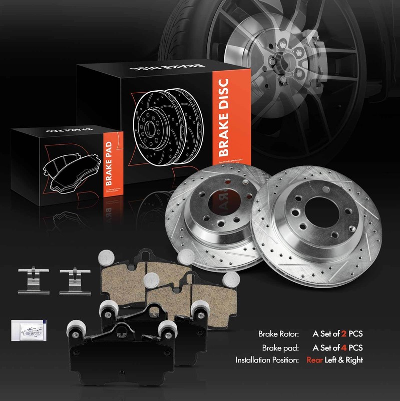 6pcs Rear Drilled Brake Rotor & Ceramic Brake Pad for Audi Q7 2007-2015 Porsche gallery