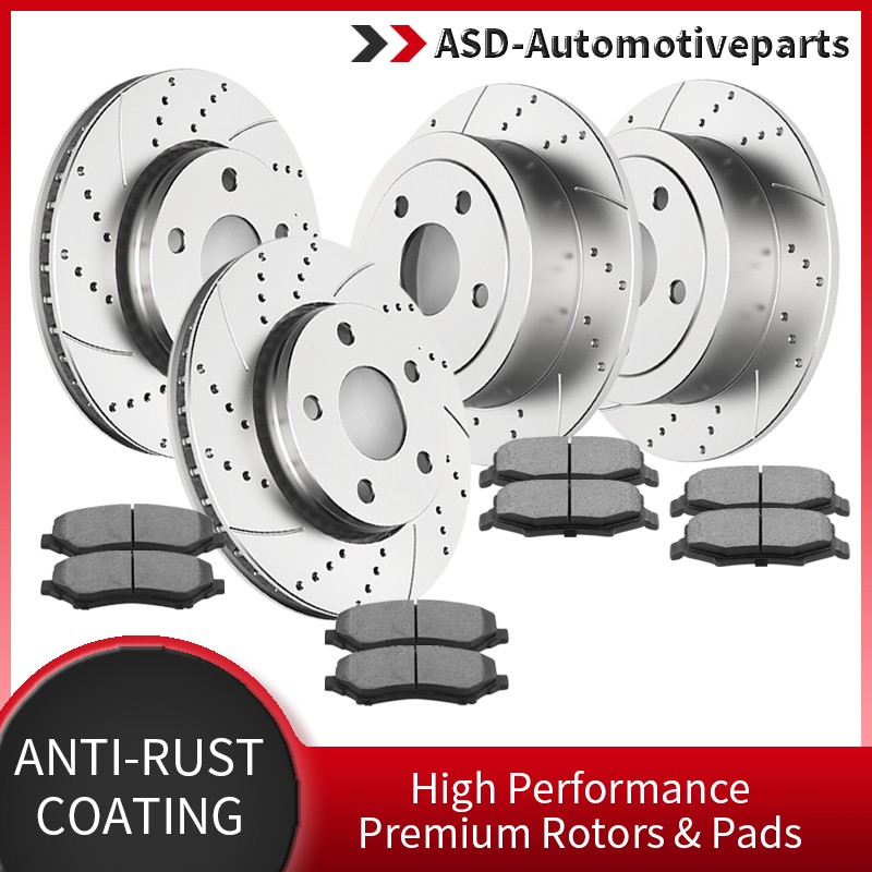 Front Rear Drilled Disc Brake Rotors Brakes Pads for 2007-2017 Jeep Wrangler JK