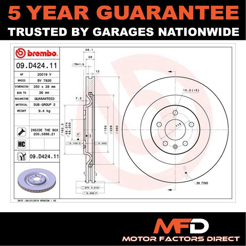 Fits Audi Q7 2015- e-Tron 2018- MFD Rear Brake Disc 4M0615601P 4M0615601J