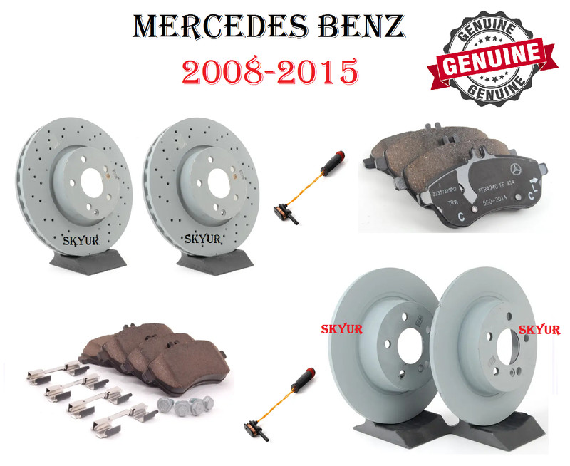Mercedes Front & Rear Brake Disc Rotors With Brake Pads and Brake Sensor Genuine