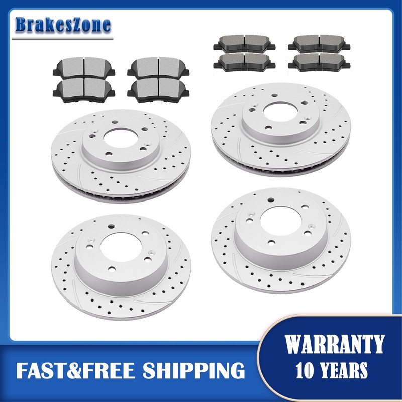 Front and Rear Brake Rotors Pads fit for KIA Forte KOUP Forte5 Drilled Slotted
