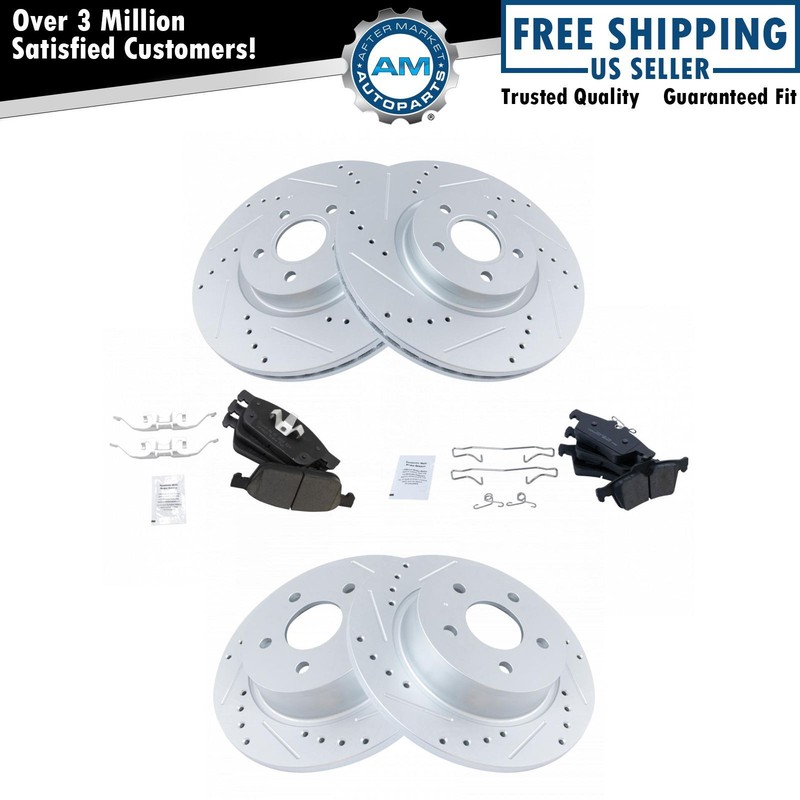Front Rear Posi Ceramic Brake Pad & Performance Drilled Slotted Rotor