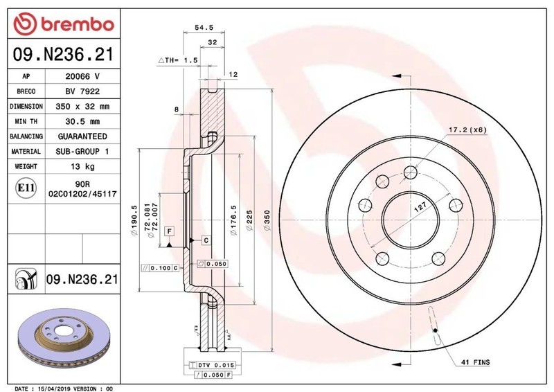 Brembo 09.N236.21 Prime UV Coated Vented Brake Rotors - Front Pair gallery