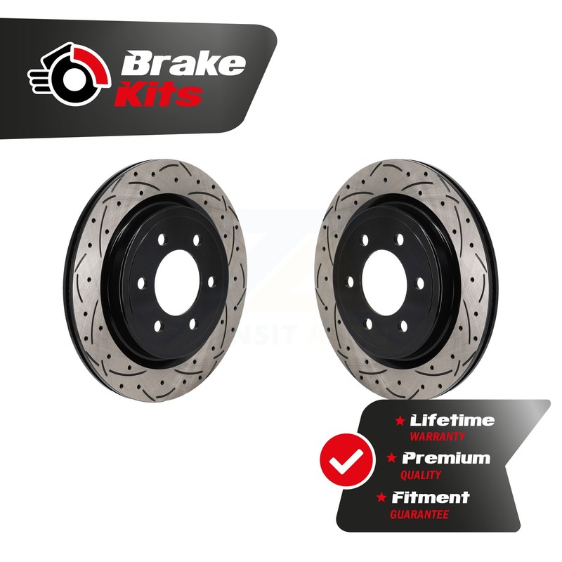 Rear Coated Drilled Slotted Disc Brake Rotors Pair For 2021-2025 Ford F-150